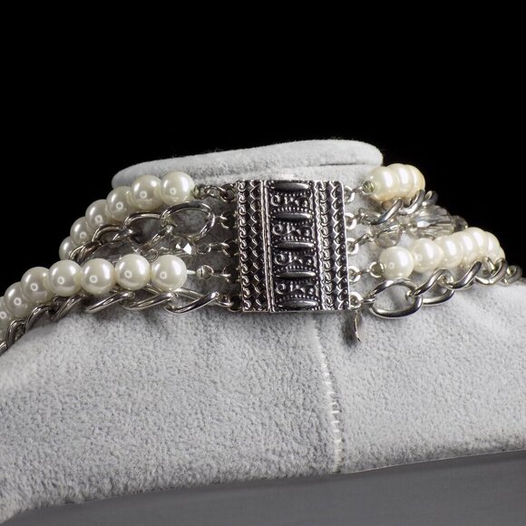 Vintage Premier Designs Faux Pearl Multi Layer Necklace Silver Tone Magnetic - Picture 2 of 10